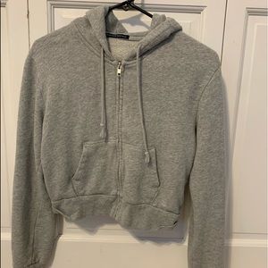 Grey Cropped Brandy Melville Zip up hoodie